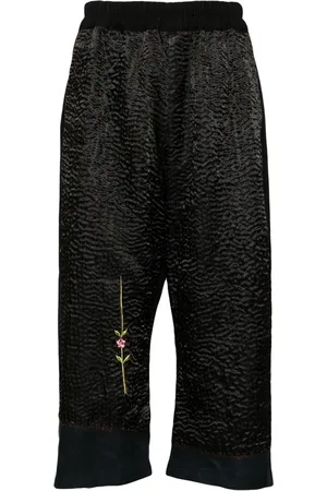 BY WALID Floral-embroidered cropped trousers