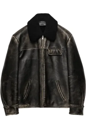 Prada Shearling-collar leather jacket