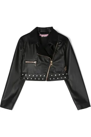 MISS BLUMARINE Logo-embroidered biker jacket