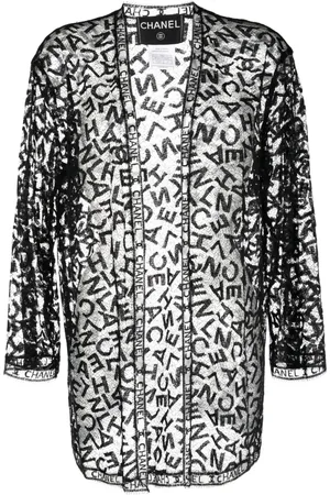 CHANEL 1998 logo-embroidered sheer lace jacket