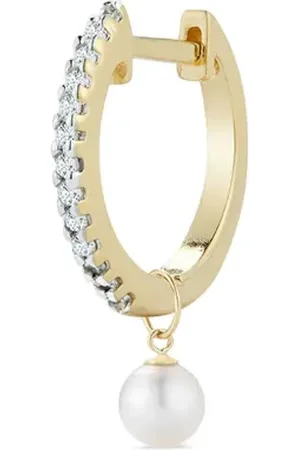 Mateo 14kt yellow diamond and pearl huggie earring