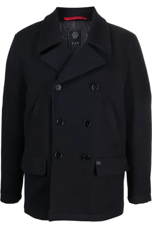 FAY Logo-patch long-sleeved peacoat