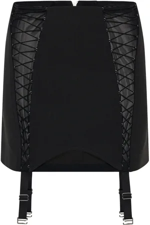 DION LEE Lace-up sheer miniskirt