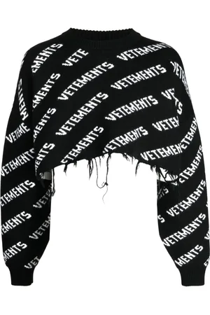 Vetements Logo intarsia-knit distressed jumper