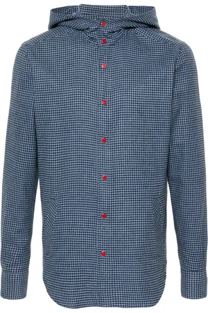 Kiton Gingham-check hooded shirt