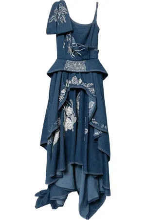 Saiid Kobeisy Floral-embroidered denim maxi dress