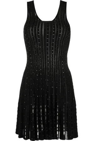 VERSACE Plissé-knit sleeveless minidress