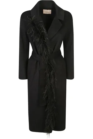Twin-Set Feather-trim coat