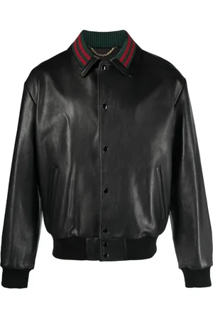 Gucci Web-collar leather bomber jacket