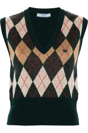 Prada Triangle-plaque argyle-knit vest