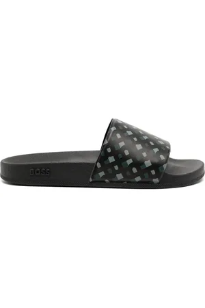 HUGO BOSS Monogram-print moulded-footbed slides