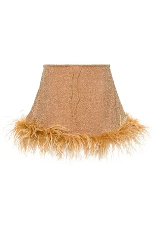 Oseree Feather-trim mini skirt