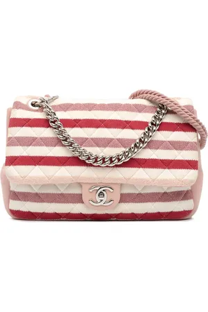 CHANEL 2018-2019 Jumbo Stripe Jersey Felt and Rope Flap satchel