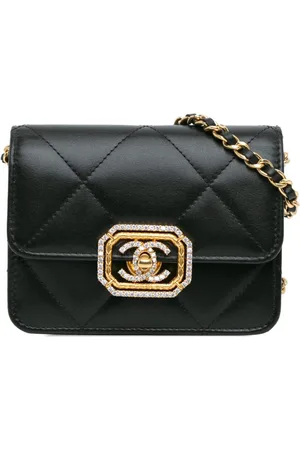 CHANEL 2021-2024 Quilted Calfskin Strass Card Holder On Chain crossbody bag