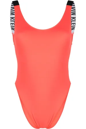 Calvin Klein Logo-tape scoop-back swimsuit