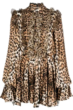 Roberto Cavalli Ruffled-detail leopard-print dress