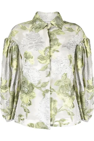 GEMY MAALOUF Floral-jacquard puff-sleeve organza blouse