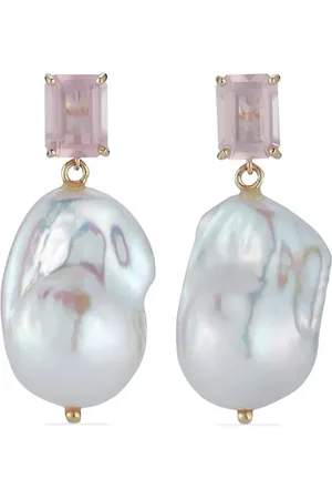 Mateo 14kt yellow gold rose quartz and pearl drop earrings