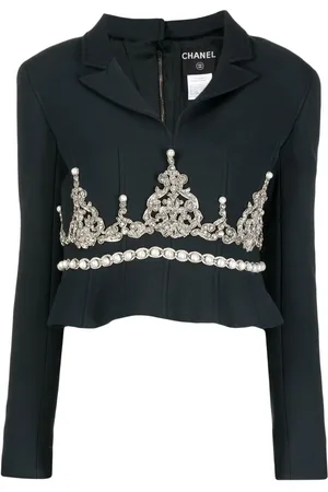 CHANEL 2002 faux-pearl rhinestone embellished blazer