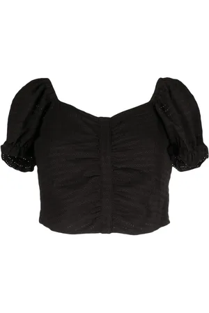 tout a coup Embroidered ruched cropped blouse