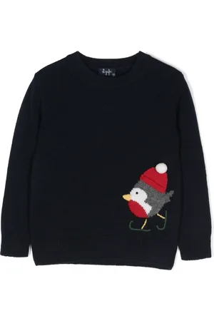 Il gufo Bird-embroidery wool sweater