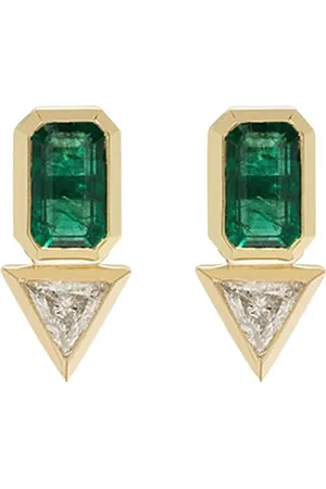Azlee 18kt yellow emerald and diamond earrings