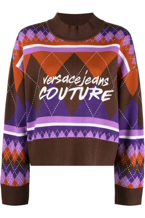 VERSACE Argyle-knit logo-embroidered jumper