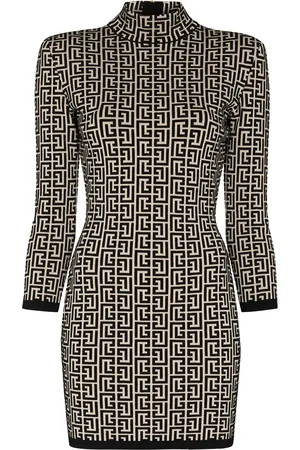 Balmain Monogram-jacquard knitted mini dress
