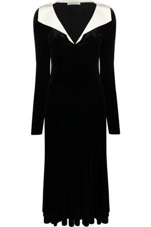 Serafini Long-sleeve velvet midi dress