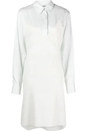 Fendi Lace-detail silk shirtdress