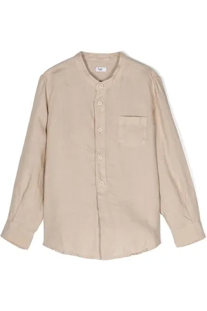 Il gufo Band-collar linen shirt