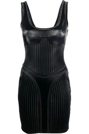 MUGLER Stripe-embossed fitted minidress