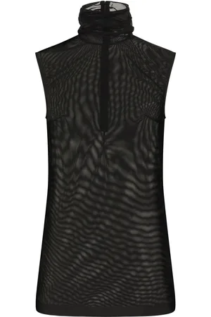 Dolce & Gabbana DG-logo roll-neck tulle blouse
