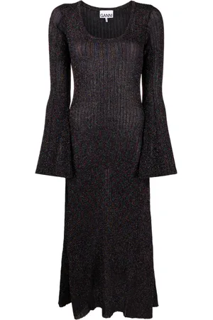 Ganni Metallic ribbed maxi dress