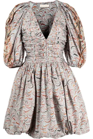 ULLA JOHNSON Marbled puff-sleeve ruched dress