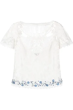 GEMY MAALOUF Square-neck lace-embroidery blouse