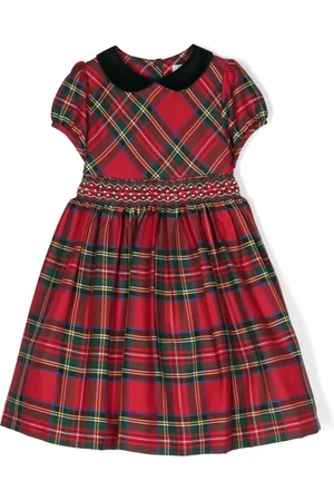 SIOLA Tartan-check embroidered-waist midi dress