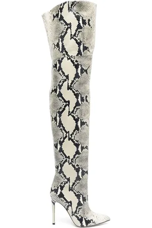 PARIS TEXAS Snakeskin-print 90mm pointed-toe leather boots