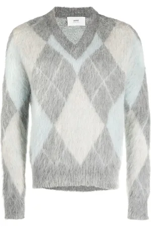 Ami Argyle-knit brushed sweatshirt