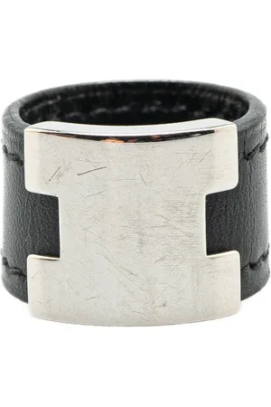 Hermès 1990-2024 Leather and Palladium Plated Lurie Ring costume ring
