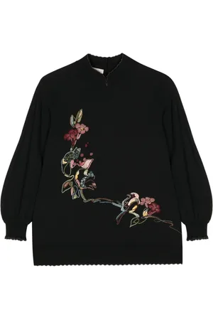 SHIATZY CHEN Floral-embroidered split-neck jumper