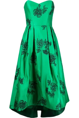 Marchesa Notte Floral-embroidery strapless midi dress