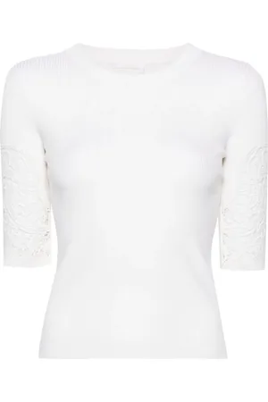 Chloé Lace-panelled ribbed-knit T-shirt