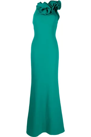 Elie saab Ruffle-detail cady halterneck dress
