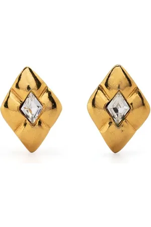 CHANEL 2000s crystal-embellished rhombus clip-on earrings