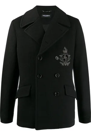 Dolce & Gabbana Logo-patch wool peacoat