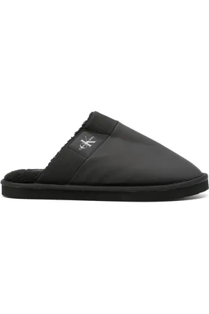 Calvin Klein Logo-patch faux-shearling slippers