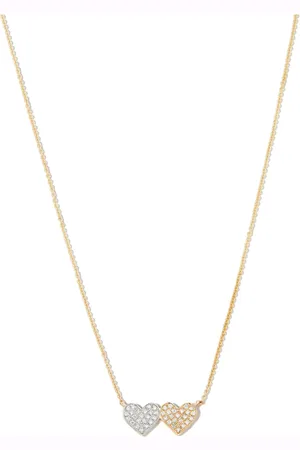 Sydney Evan 14kt yellow medium diamond double heart necklace