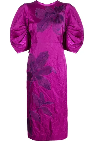 Erdem Floral-embroidered puff-sleeve midi dress
