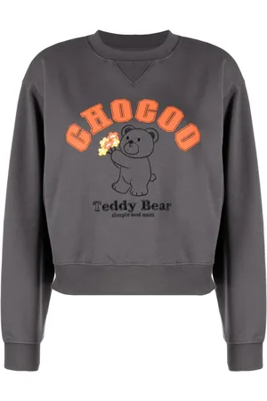 Chocoolate Teddy-bear embroidered cropped sweatshirt